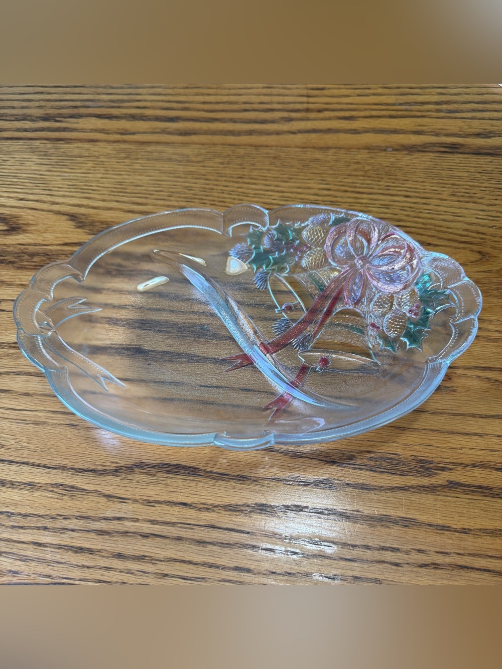Vintage Mikasa Holiday Bells Textured Crystal Divided Relish Dish